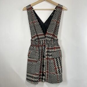 Zara Womens Houndstooth Pinafore Dress Academia Layering V Neck Pockets Size XS